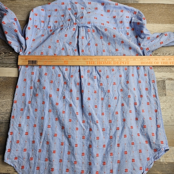 Maeve by Anthro Women's 6 Blue Cotton Button Down Red Embroidery Dots - Picture 7 of 11